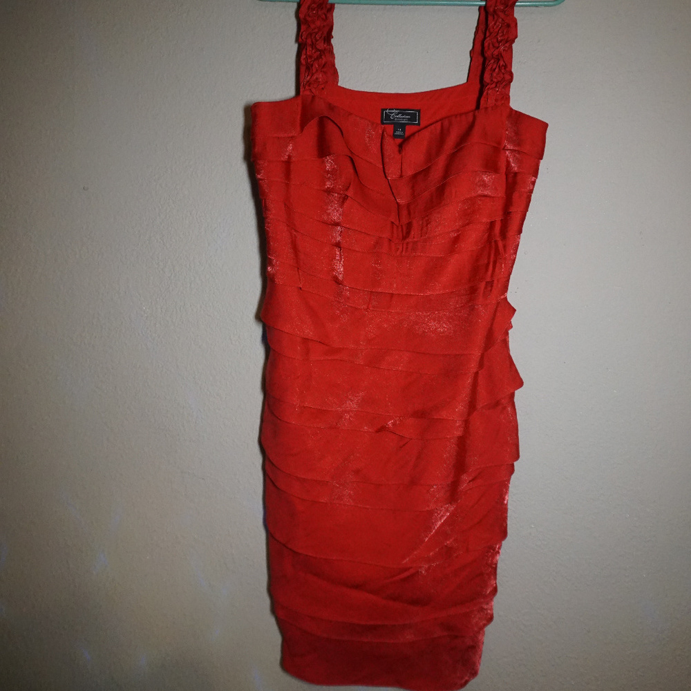 Ruffeld Red Cocktail Party Dress